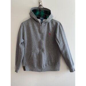 Polo Ralph Lauren Full Zip Hoodie Jacket Youth L 14-16 Gray  Green Buffalo Plaid